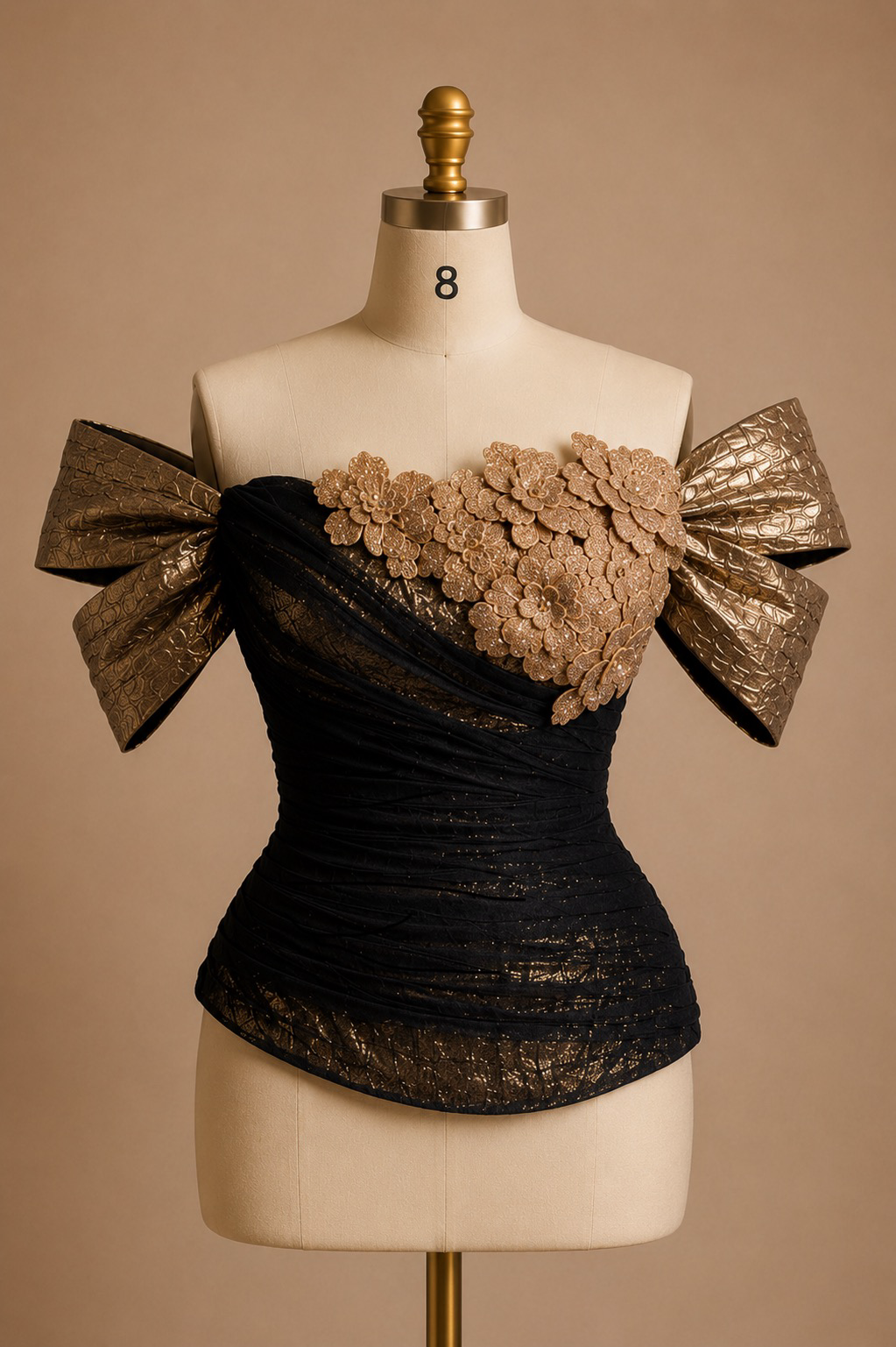 Elegant Gold & Black Top & Skirt
