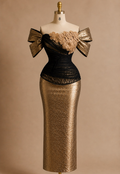 Elegant Gold & Black Top & Skirt