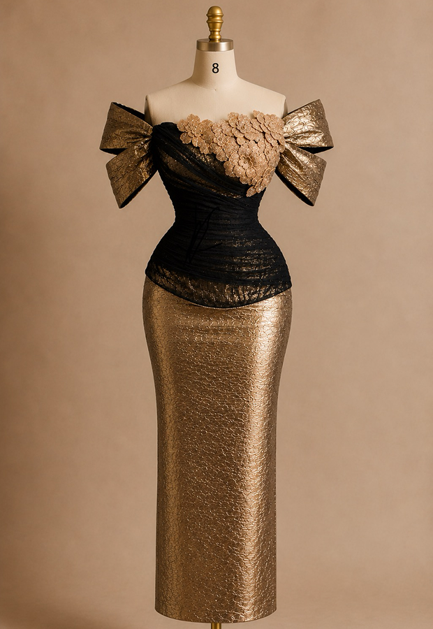 Elegant Gold & Black Top & Skirt