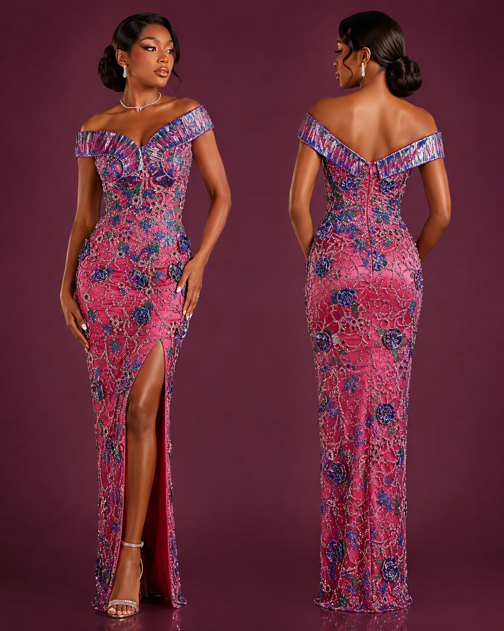 Elegant Pink and Blue Dress