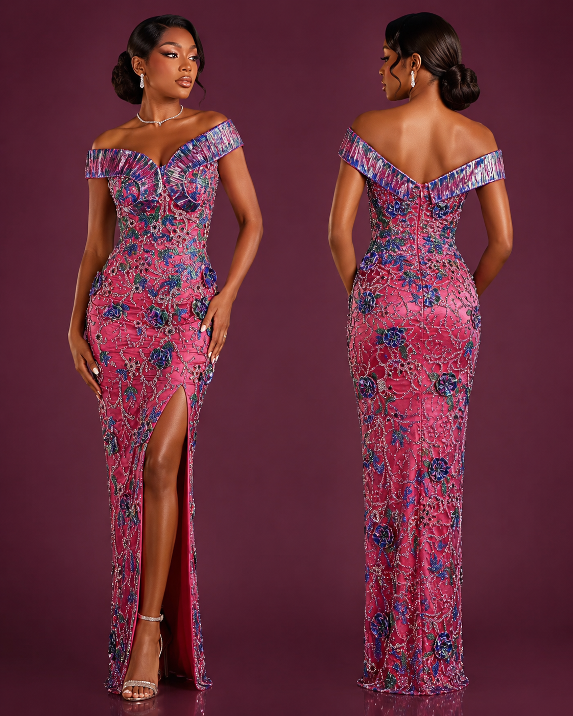 Elegant Pink and Blue Dress